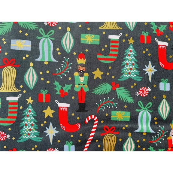 Holiday Classics - Deck The Halls - Evergreen Metallic Fabric - Rifle Paper Co - Cotton   Steel