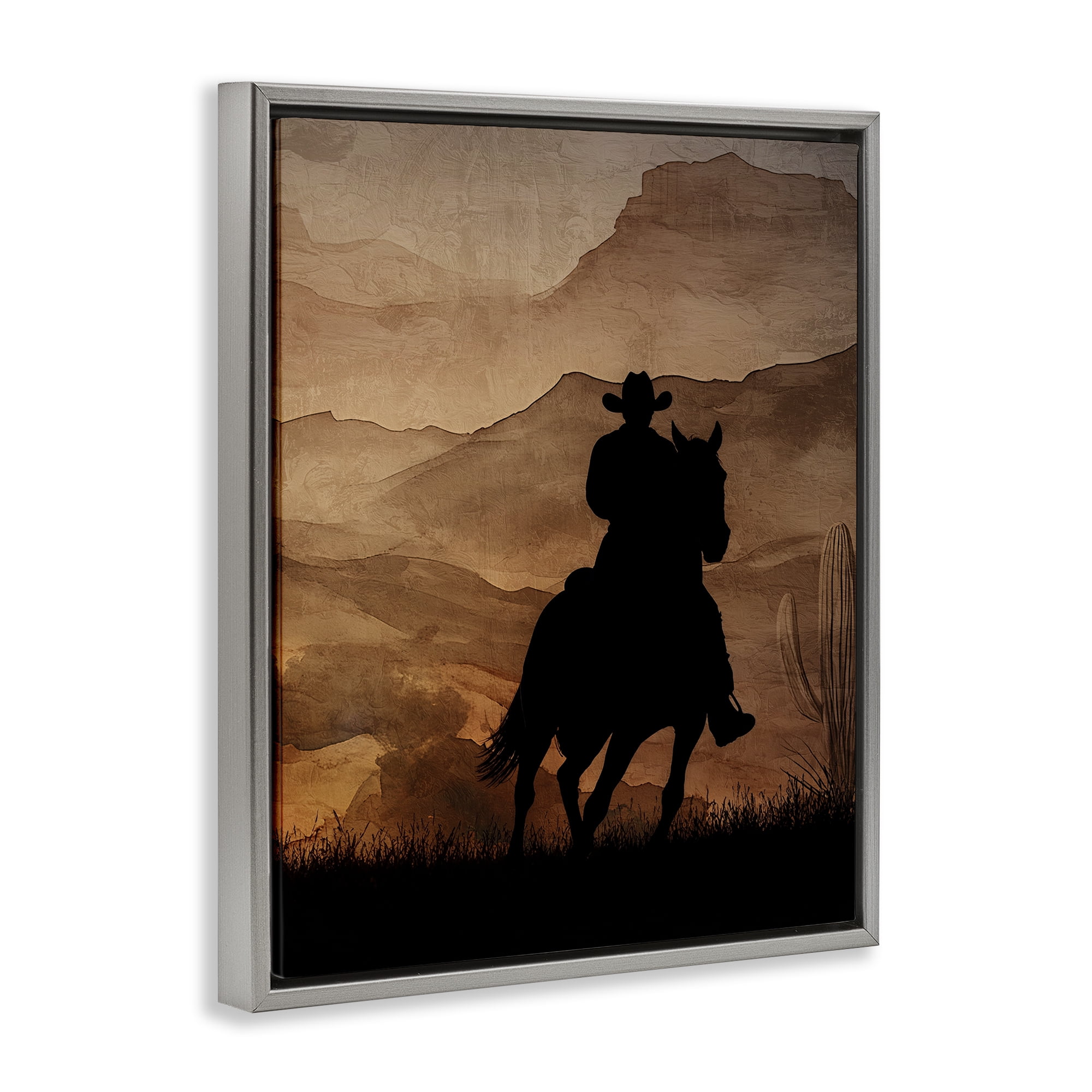 Stupell Industries Cowboy's Sunset Ride Gray Framed Floater Canvas Wall Art, design by Kim Allen