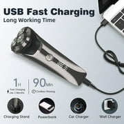 Men's Electric Razor, 2 in 1 4D Electric Rotary Shaver Cordless Rechargeable Mustache Face Beard Trimmer IPX7 Waterproof Dry/Wet, W/ LED Display & Holder for Husband Dad Travel