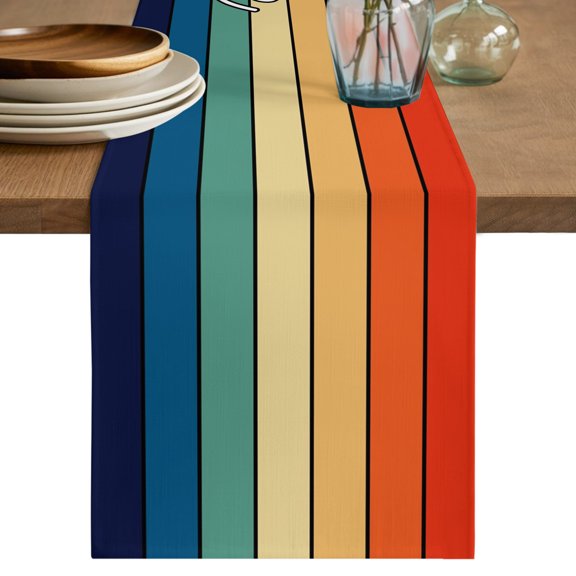 Table Runners 70 Inches Long Dress Scarves, Farmhouse Wooden Plank Farmhouse Coffee/Dining/Kitchen Table Decor, Holiday Table Runner, Colorful Stripes Vintage Wood Grain 13x70 Inch