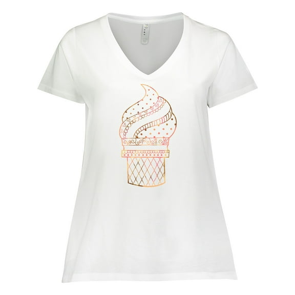 Inktastic Fancy Ice Cream Cone Outline Women's Plus Size V-Neck T-Shirt