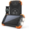 thumbnail image 1 of Banco de energía solar, cargador portátil Qi 10,000mAh Batería externa Tipo C Puerto de entrada Linterna dual, brújula, carga del panel solar (naranja), 1 of 2
