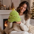 thumbnail image 5 of Cute Christmas Tree Plush Throw Pillow, Soft Green Xmas Tree Shaped Decorative Cushion with Golden Star, Embroidered Face Accent Pillow for Sofa Couch Bedroom Christmas Home Decor, 5 of 7