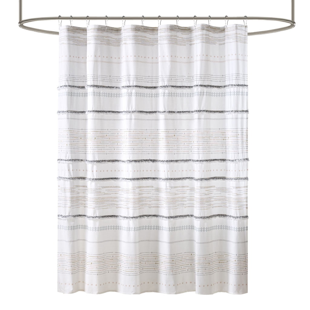 MAYEERTY Cotton Printed Shower Curtain, Off White+Gray，Bathroom Shower Curtains, 72" W x 72” H