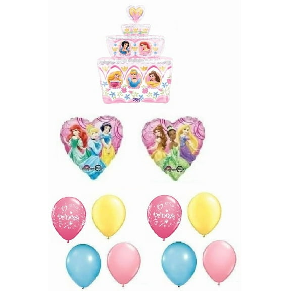 Disney Princess Belle Cinderella Ariel Birthday Cake Mylar & Latex Balloon Set