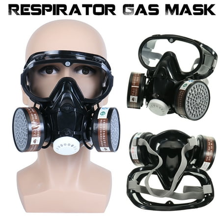 Silicone Respirator Goggles Double Filter Full Face Respirator Mask Chemical Gas Dust Proof