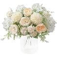 thumbnail image 1 of Xiao Hua Ramos de peonías de seda artificiales, claveles y arreglos florales para centros de mesa, bodas, comedores, decoración del hogar, juego de 2, color blanco, 1 of 5