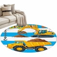 thumbnail image 2 of 3ft Washable Round Rug, Cartoon Engineering Non-Slip Circle Area Rug for Bedroom Bedside, Dig Hooks Carload Excavator Blue Stripes Soft Indoor Floor Mat for Home Decor, 2 of 9