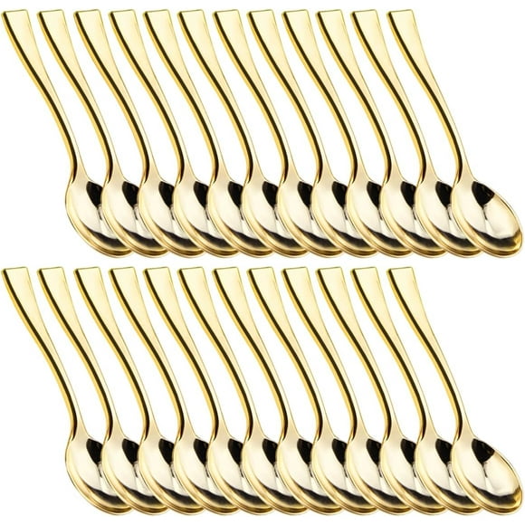 HUGFEGWE DOERDO 24 Pcs Cuillères en Plastique or Mini Cuillères Cuillères de Dégustation pour Desserts, Échantillons, Crème Glacée Ou Amuse-Gueules, or, 4 Pouces CA919-104076
