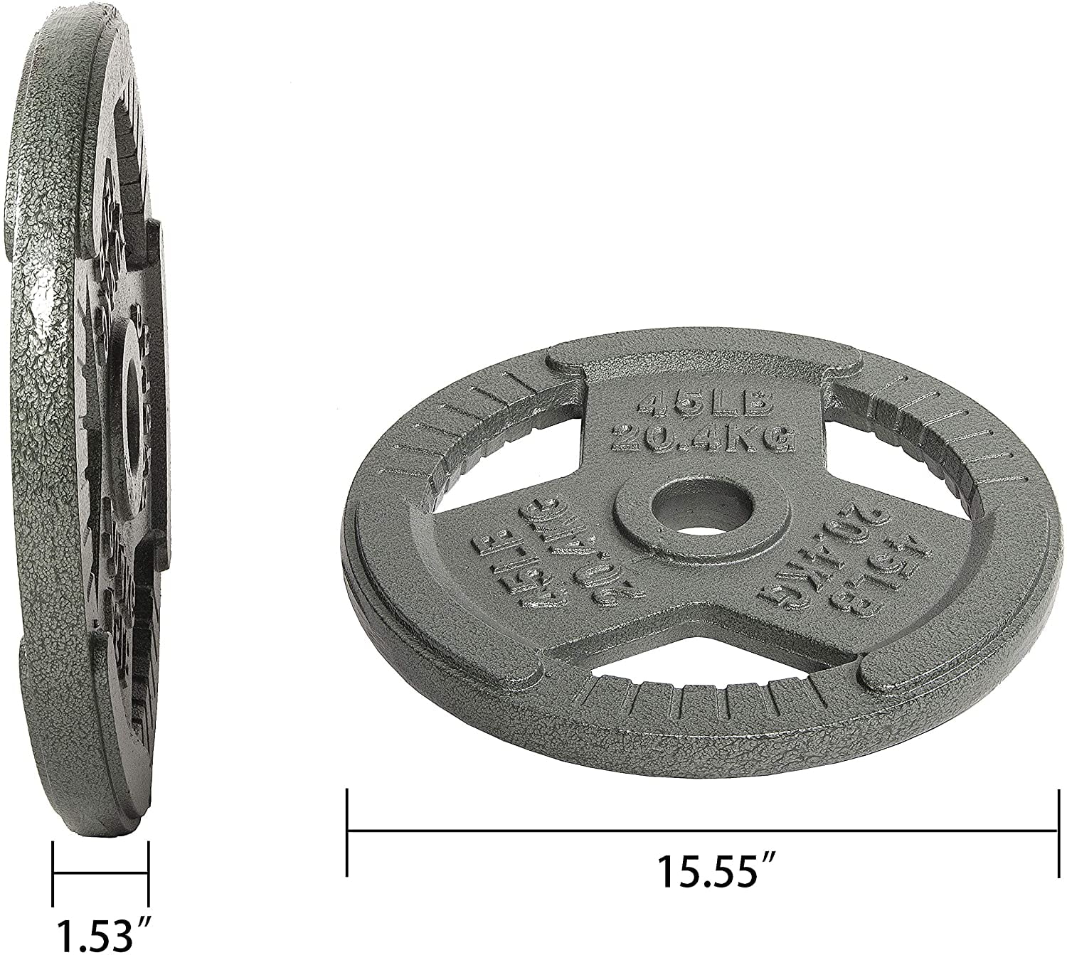 BalanceFrom Tri-Grip Cast Iron Plate Weight Plate for Strength Training, Weightlifting and Crossfit, 2-Inch, 45lbs Single