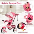 thumbnail image 5 of Costzon Tricycle for Toddlers, 6 in 1 Trike w/Parent Handle, Adjustable Canopy, Storage, Safety Harness & Wheel Brakes, Baby Push Tricycle Stroller for Kids Boys Girls Aged 9 Month-5 Years Old, Pink, 5 of 5