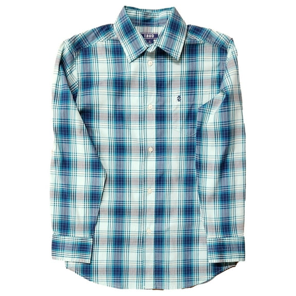 Izod Boys Green & Blue Plaid Flex Long Sleeve Button Front Shirt Large 14-16