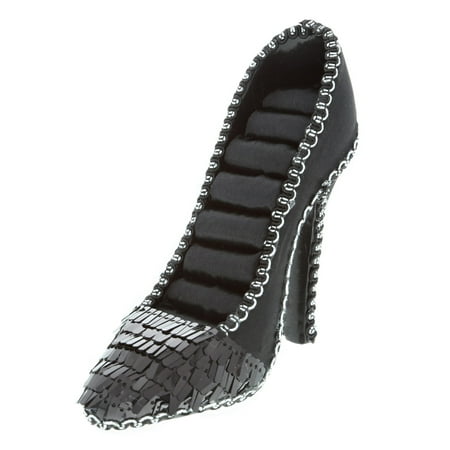 Mozlly Sequin Detail Shoe Ring Holder 7 Inch Jewelry Organizer - Black