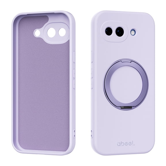 for Google Pixel 10a Case, Compatible with MagSafe, Ultra Slim Silicone Phone Case with Rotating Ring Stand Magnetic Shockproof Protective Cover with Anti-Scratch Microfiber Lining, Purple
