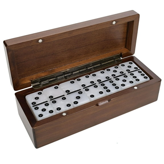 WE Games Double 6 Marbleized Dominoes in Magnetic Wooden Travel Box, White Color