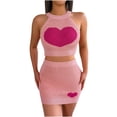 thumbnail image 2 of Wyongtao Women's 2 Piece Outfits Casual Loving Heart Print Sleeveless Halter Crop Top and Pencil Skirt Solid Set for Cocktail Party,Pink M, 2 of 7