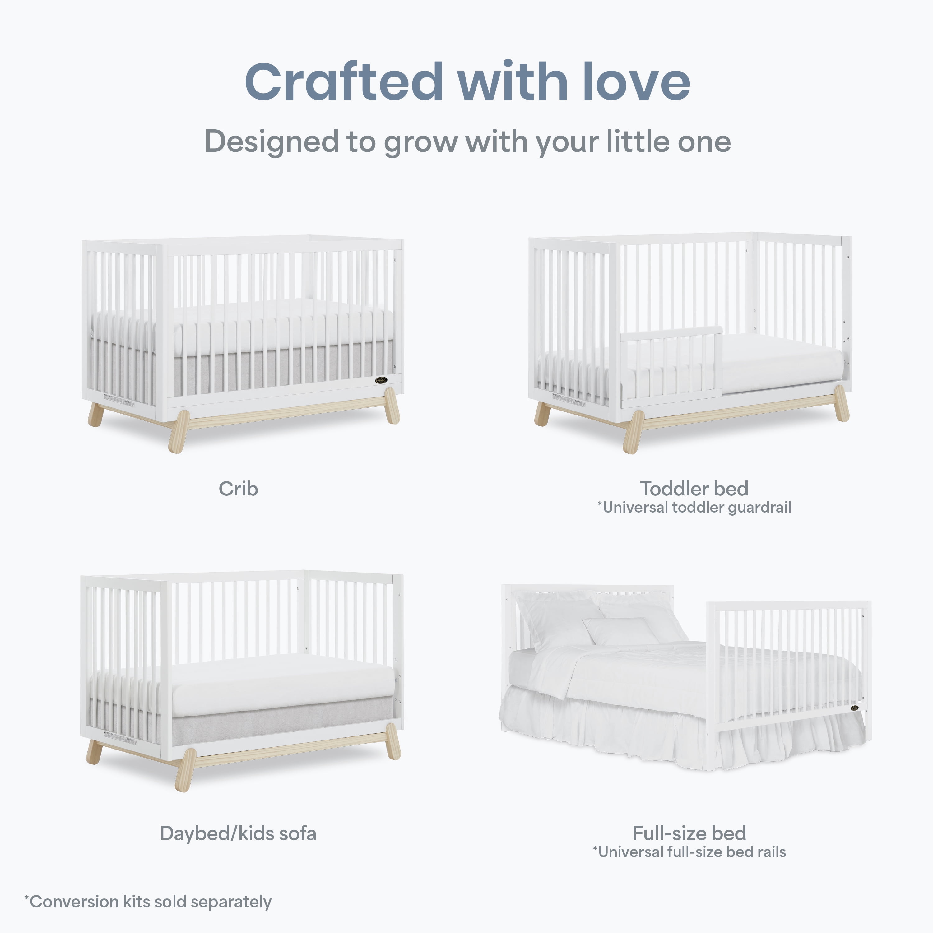 Dream On Me Hygge 5-in-1 Convertible Crib, Vintage White Oak