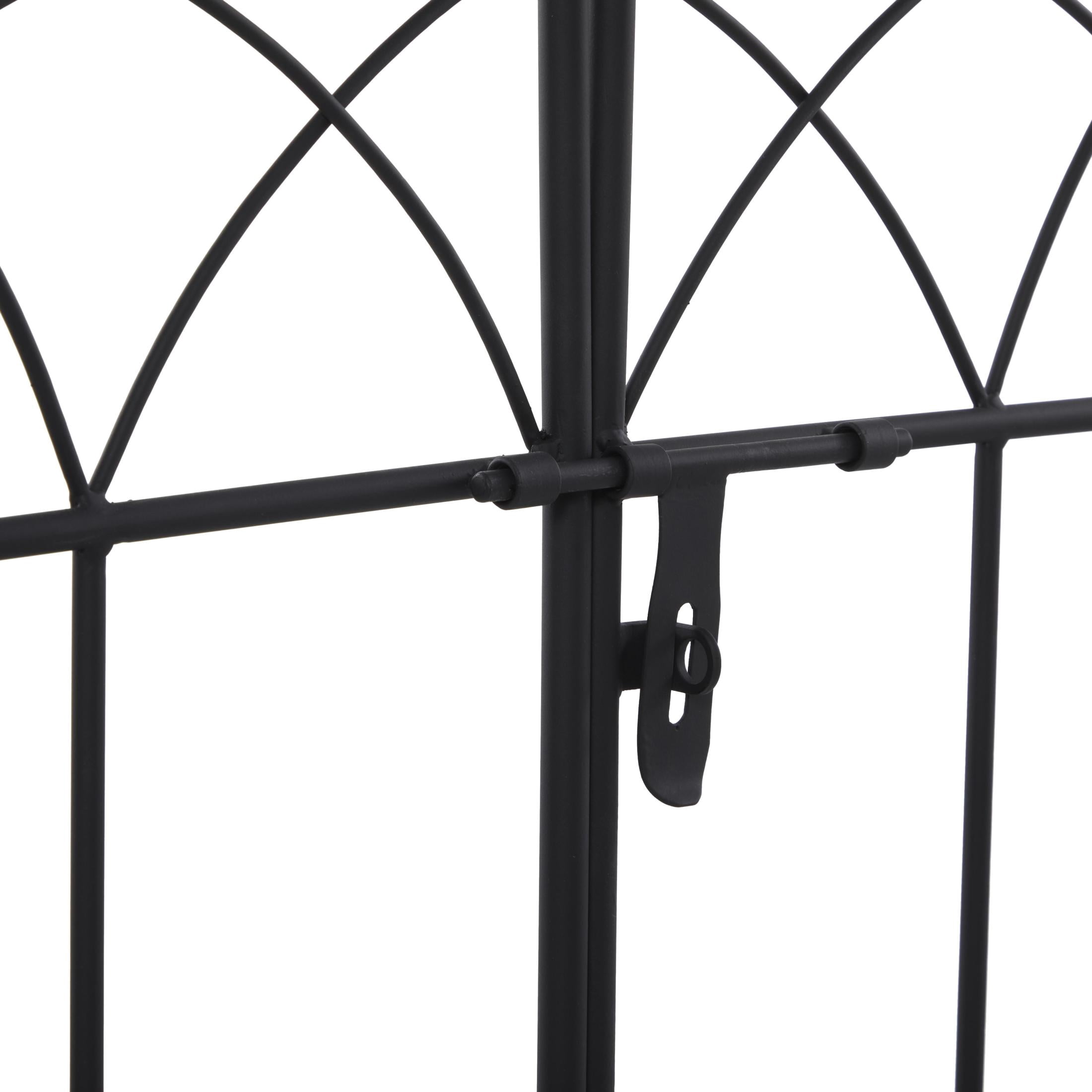 DecMode 86" Indoor Outdoor Arched Gate Black Metal Garden Arbor with Lattice Work Sides