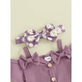 thumbnail image 5 of vera natura Baby Girls Spring Outfits Short Sleeve Bow Front Romper + Flare Pants + Headband Set Clothes, 5 of 9