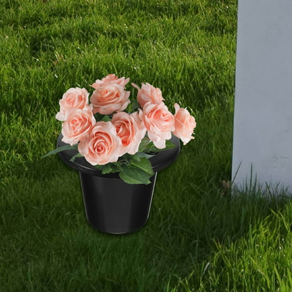 SHOWERORO 4Pcs Elegant Shape Black Plastic Gravestone Flower Holder for Cemetery 5.11X5.11X3.93in