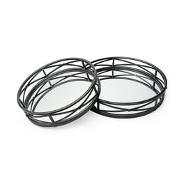 Set Of 2 Round Matte Black Metal With Mirrored Glass Bottom Trays Set Of 2 Round Matte Black Metal With Mirrored Glass Bottom Trays