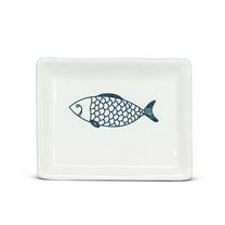 6 in. Stoneware Fish Plate, White & Blue - Small