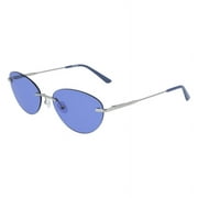 Calvin Klein CK20102S-445 Women Cornflower Blue Mirror Round Metal Frame 57mm Lens Sunglasses