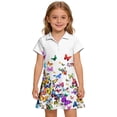 thumbnail image 2 of CCRFTGI Polo Dresses for Kids Girls Size 8 Short Sleeve Uniform Cute Floral Print Pleated Flare Skater Polo Dresses Back To School Summer Button-Down Collar Pique Polo Dress White 3-4 Years, 2 of 5