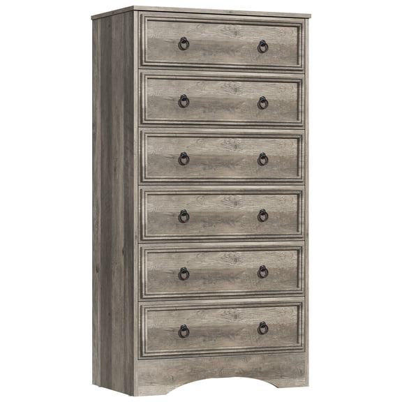VVFLU Farmhouse 6 Drawers Dresser for Bedroom, Gray Dresser Chest of Drawers, Wood Storage Dressers with Deep Drawers, Wide Modern Dressers & TV Stand for Living Room, Closet, Hallway