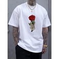 thumbnail image 1 of Rose Pattern Print Men's New Round Crew Neck Short Sleeve Tee, Fashion T-Shirt, Comfy Breathable Casual Sports Top For Spring Summer Holiday Leisure Vacation, 1 of 6