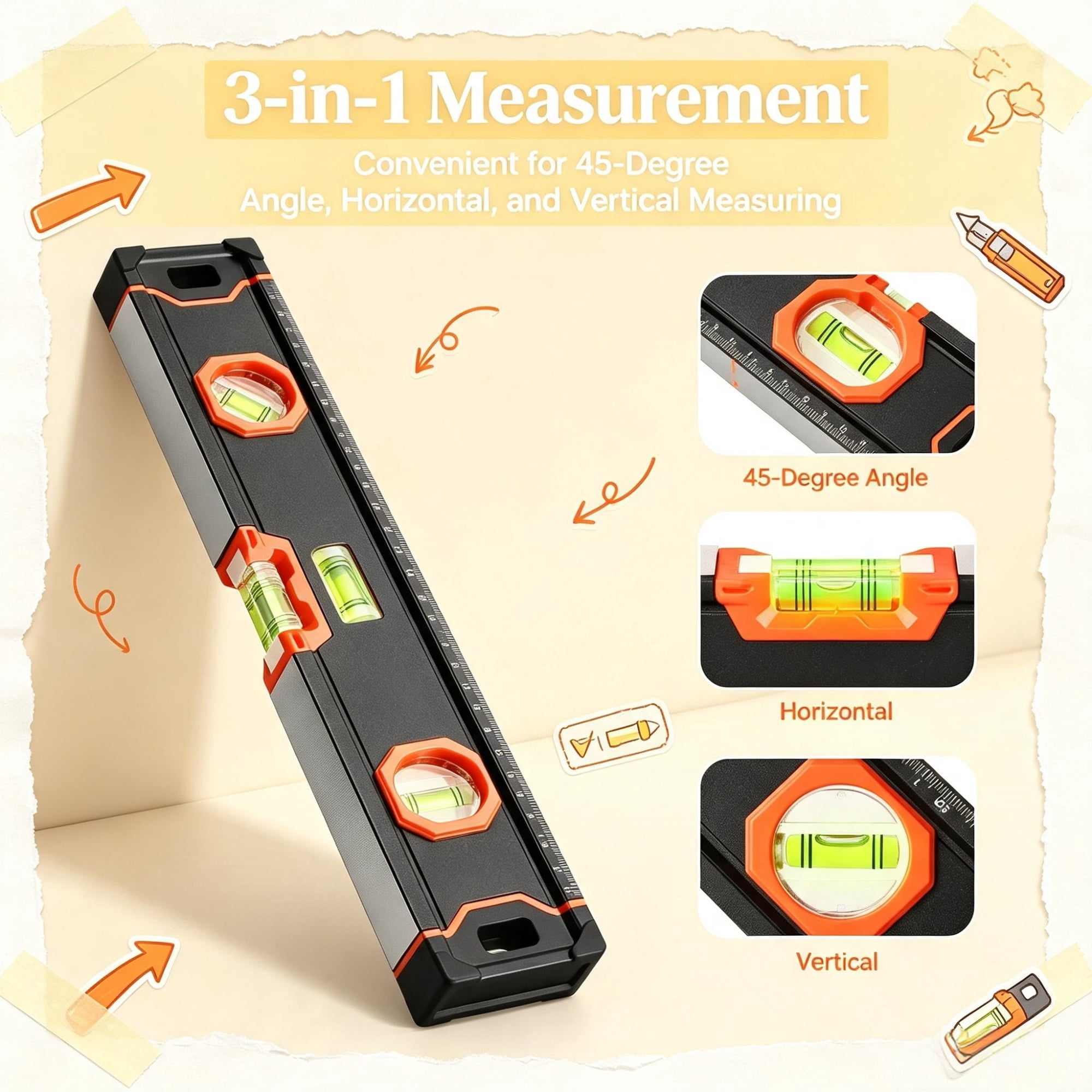 6-Piece Magnetic Torpedo Level Set, 78/48/32/24/16/10 Inch Aluminum Alloy Levels with Ruler & SAE/Metric Scale