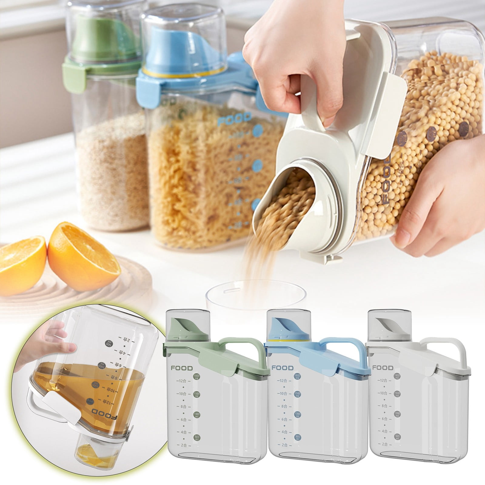 95oz Airtight Food Storage Containers with Pour Spout - Clear Dry Food Canisters for Flour, Sugar, Cereal - BPA-Free Kitchen Storage with Measuring Cup & Locking Lids