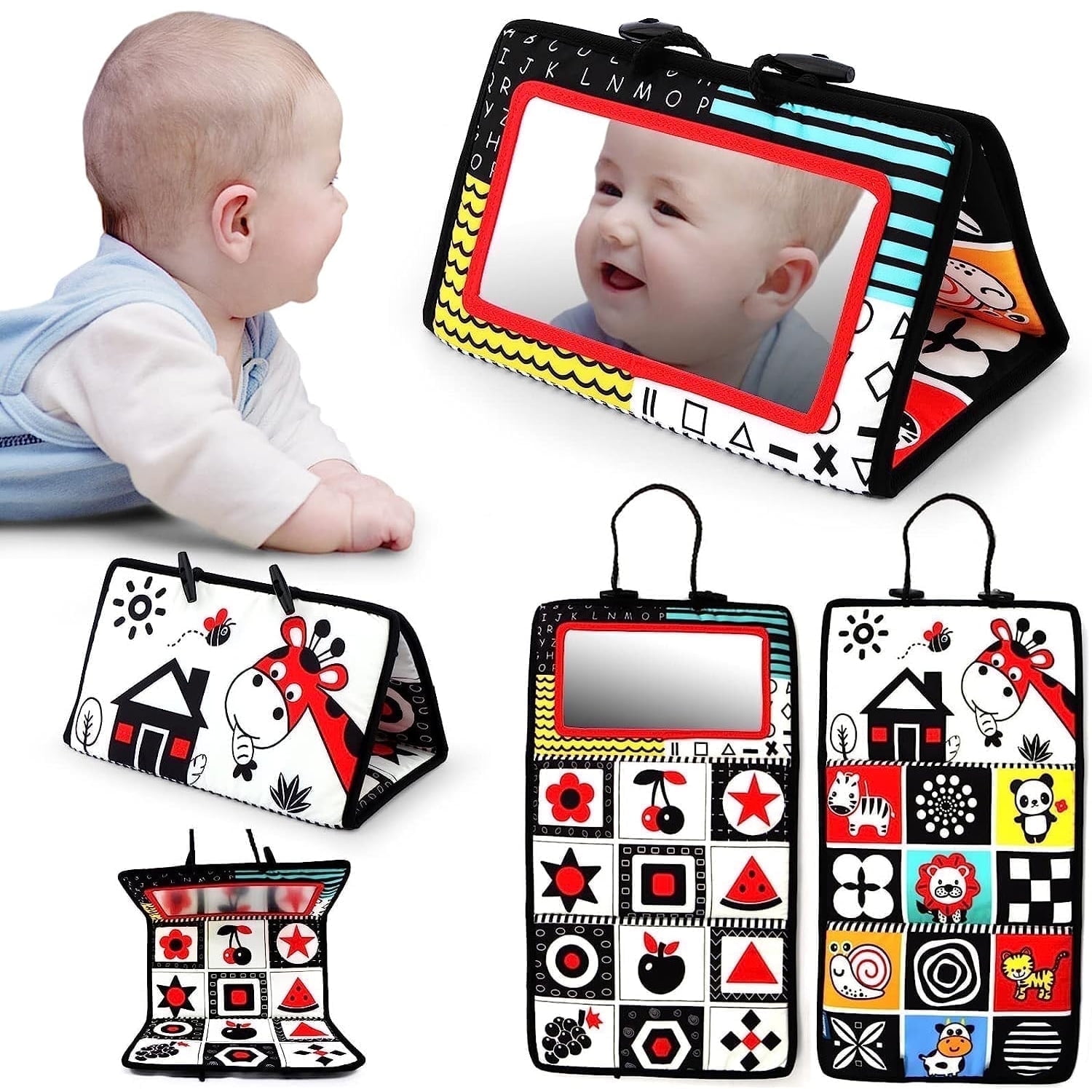 Tummy Time Mirror Newborn Toys Infant Toys 0 3 6 9 Months, Baby Toys 0 6 Months, Black and White High Contrast Baby Toys 0 3 4 6 9 12 Month Boys Girls Sensory Toy