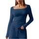 thumbnail image 3 of Blusas para mujer,Camiseta informal de manga larga con cuello cuadrado para mujer, jersey de poliéster, color liso, cómoda para uso diario, sopatenor, 3 of 9