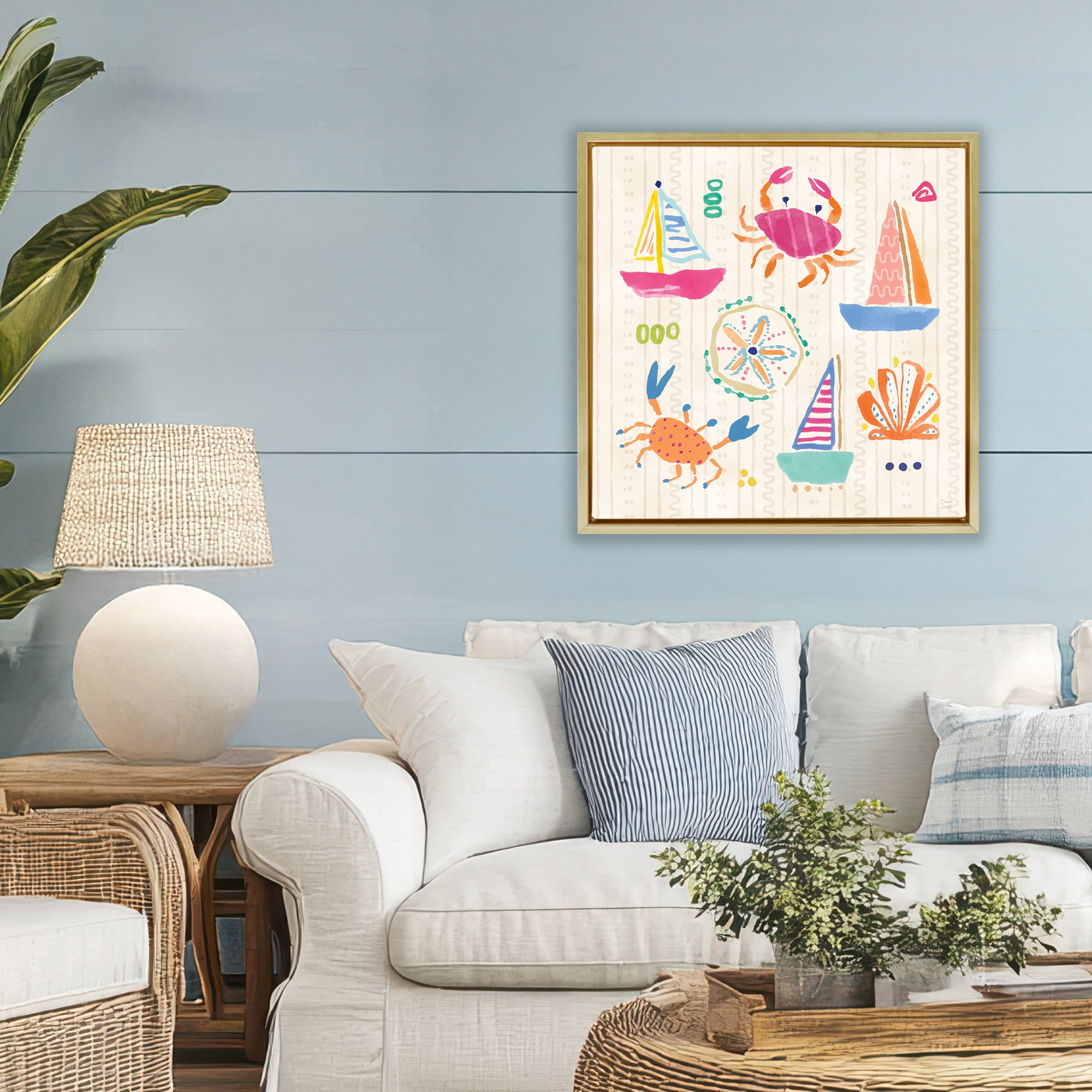 Stupell Industries Nautical Fine In The Sunshine Gold Framed Floater Canvas Wall Art, design by Dina June
