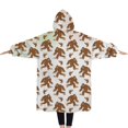 thumbnail image 2 of Oversized Wearable Blanket Hoodie,White Bigfoot and Footprint Pattern Sherpa Blanket Hoodie with Super Pockets,Super Warm Fuzzy Pullover for Women & Men, 2 of 6