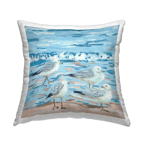 Stupell Industries Blue Beach Sandpipers Grazing Square Decorative Printed Throw Pillow, 18 x 18