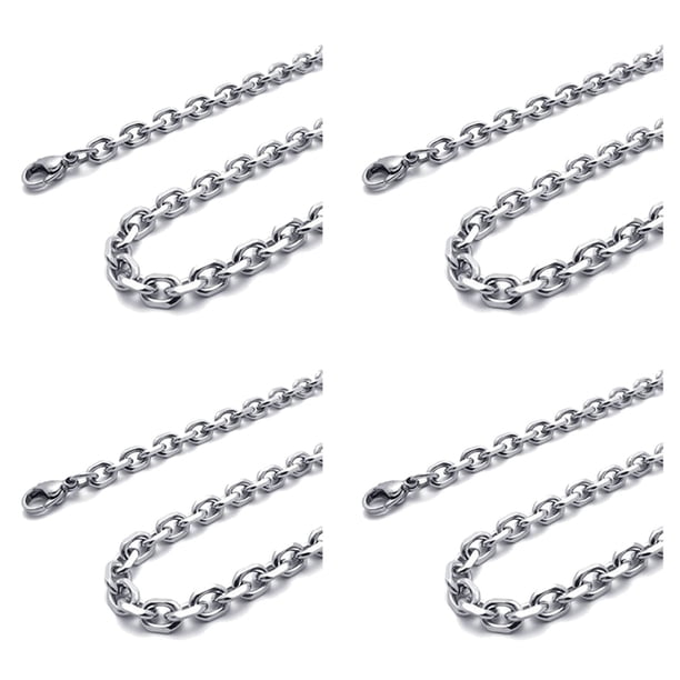 4X Cadena de Joyeria de Hombres y Mujeres, Collar de Acero Inoxidable, Plata - Anchura 3mm - Longitud 70cm