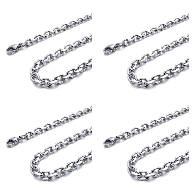 4X Cadena de Joyeria de Hombres y Mujeres, Collar de Acero Inoxidable, Plata - Anchura 3mm - Longitud 70cm