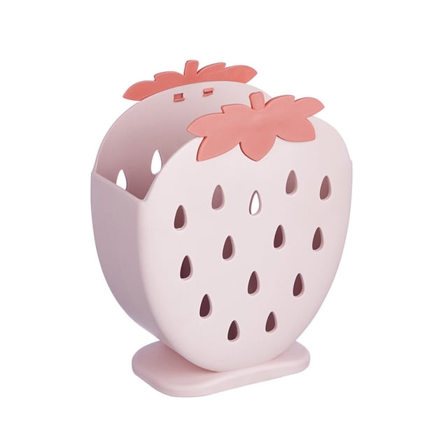 Bearachild Jaula para palillos de fresa TureClos, caja de drenaje de plástico, soporte para cuchara, tenedor, organizador de utensilios para el Organizadores de utensilios de cocina Rosa claro