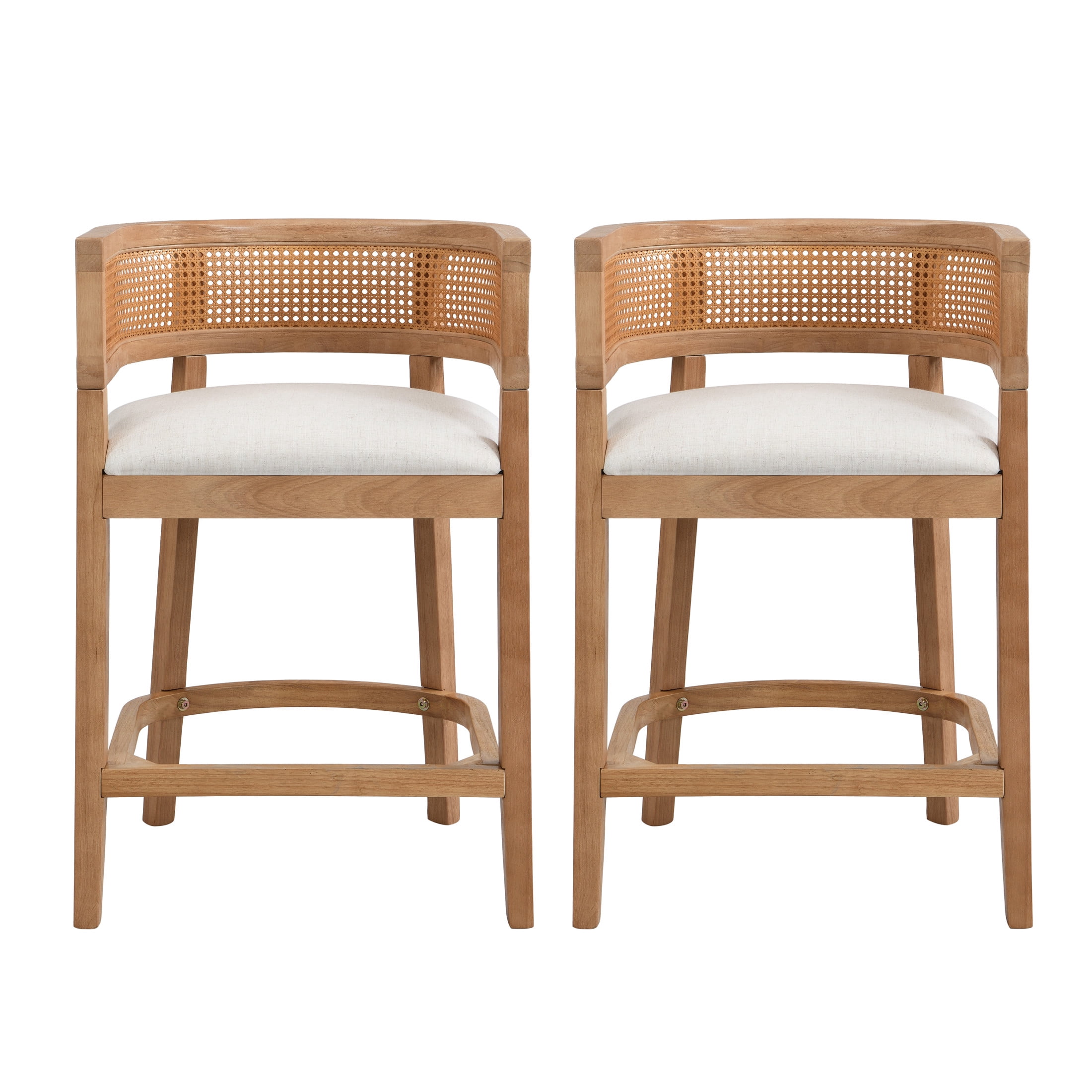 Christopher Knight Home 25.5" Upholstered Counter Stools, Wood Frame with Rattan Back, Natural, Set of 2