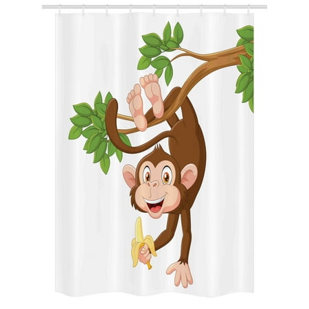 Cartoon Stall Shower Curtain Funny Monkey Hanging From Tree And