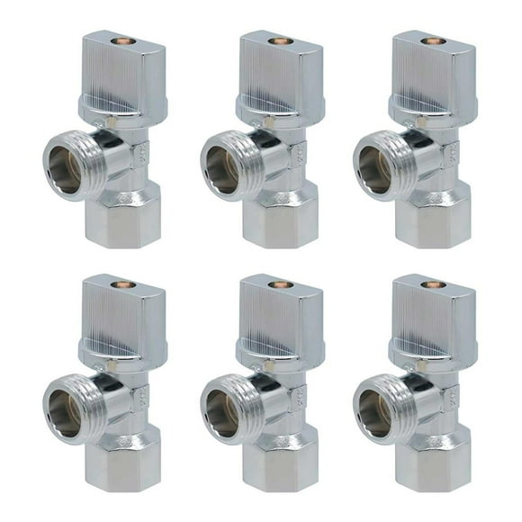 6 Pzs Valvula Angular Paso 1/2"H X 1/2"M Volante Plano plateado 4cm