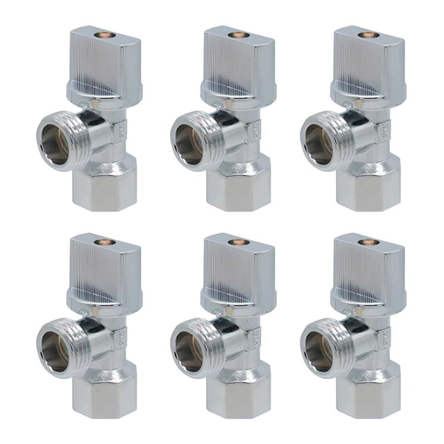 6 Pzs Valvula Angular Paso 1/2"H X 1/2"M Volante Plano plateado 4cm