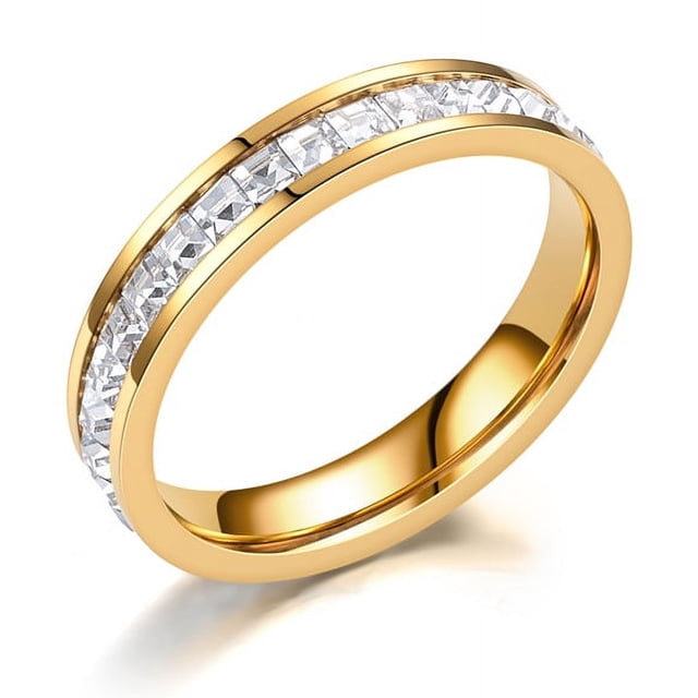 Anillo de lujo ligero con diamantes para mujer, anillo de acero de titanio y circonita sin color de 18 quilates