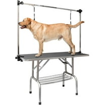 1-Pack 36-Inch Foldable Dog Grooming Table for Home Bathing – Black Metal with Adjustable Arm/Noose/Tray