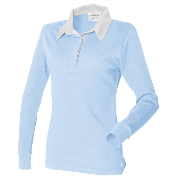 Front Row- Polo liso de manga larga con cuello tipo rugby para mujer (Azul cielo)