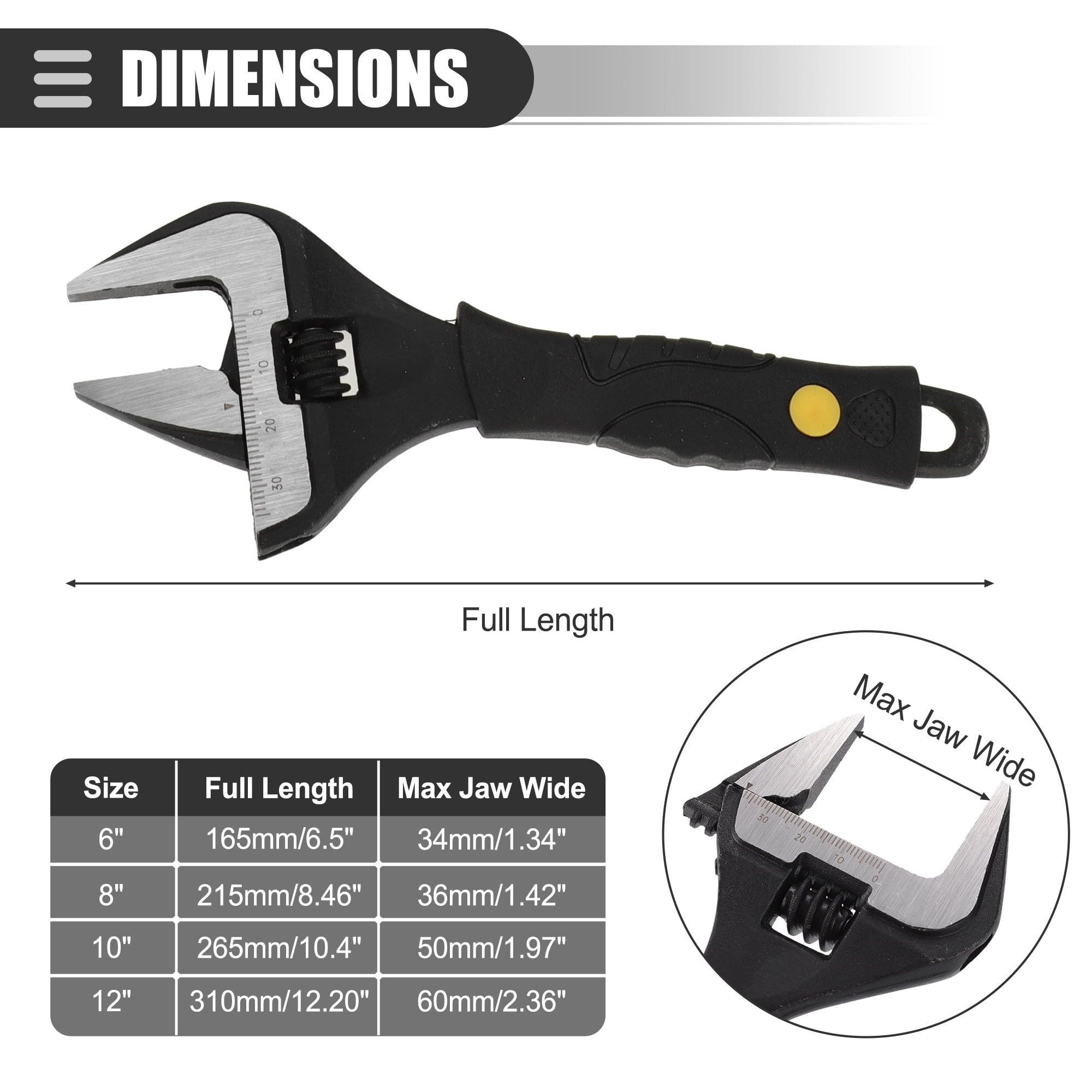 Unique Bargains Adjustable Spanner Wide Wrench Automotive Tool Set, 6" 8" and 12" Size Max Jaw Width 34mm 36mm and 60mm
