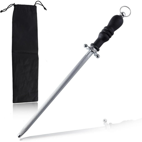 HWZWT Honing Steel 15 Inch Knife Sharpener Rod, Fine Edge Knife Sharpening Steel, Carbon Steel Knife Honing Rod Professional Knife Sharpener Stick for Master Chef