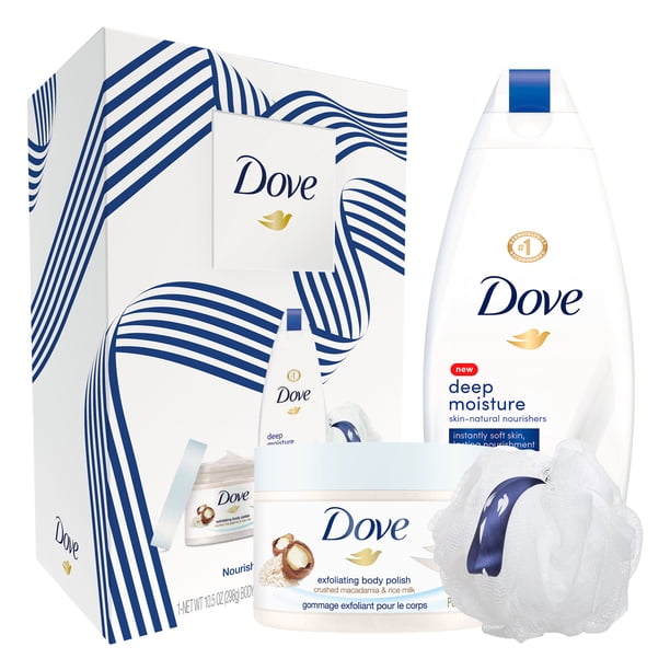 Dove Body Wash and Scrub Gift Set Deep Moisture and Crushed Macadamia and Rice Milk, 2 Count